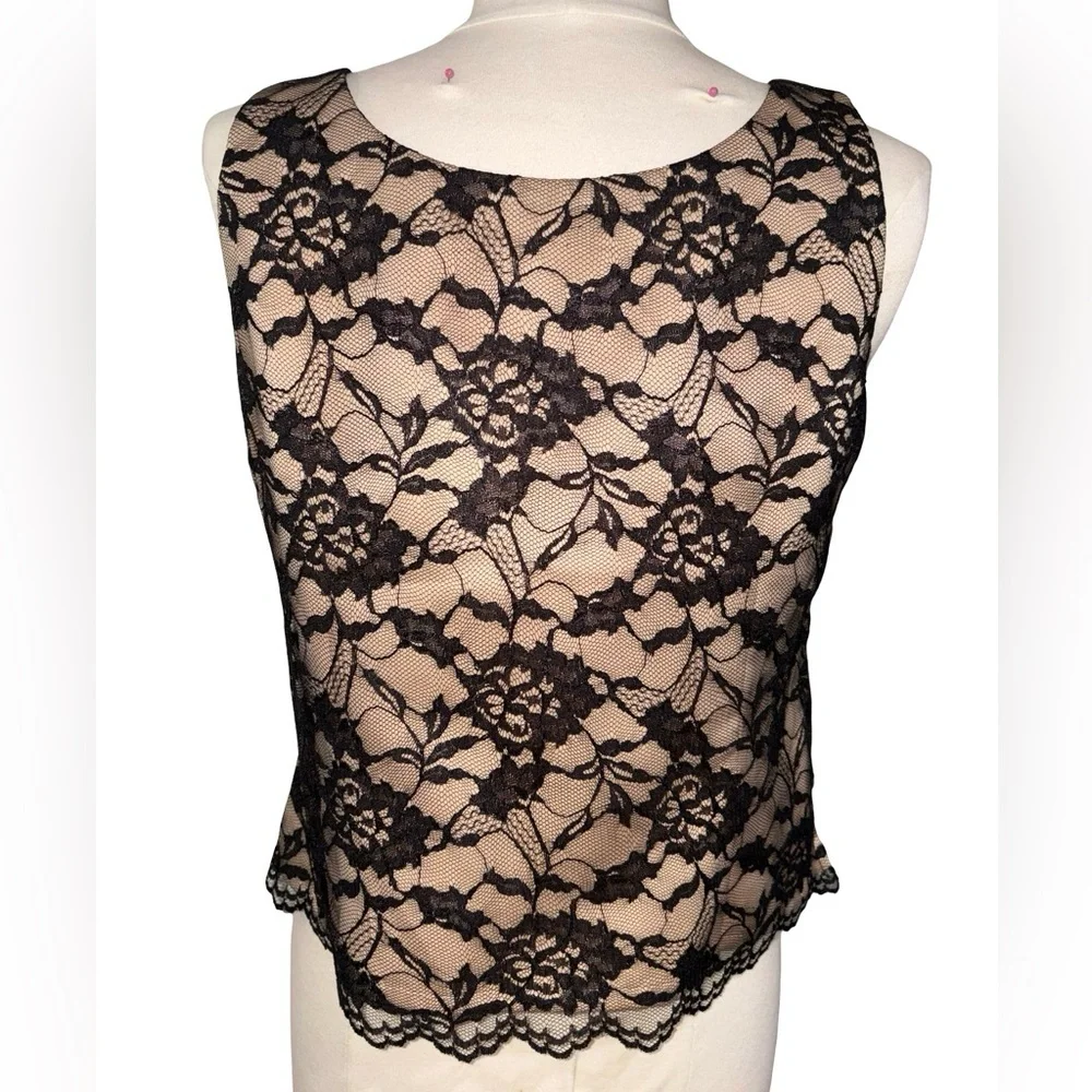 Vintage Jessica Howard Petite Black Lace Overlay Nude Lining Side Zip Size 12